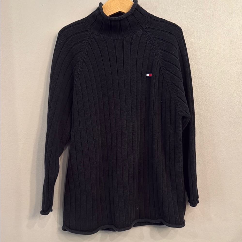 Tommy Hilfiger Black Turtleneck Sweater with Ribbed Knit
